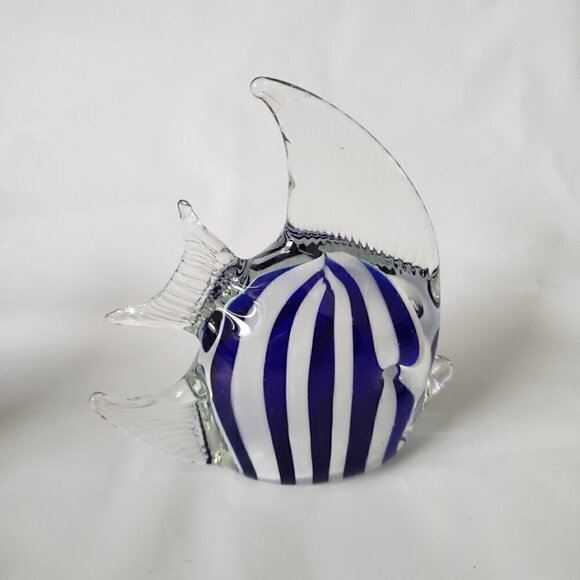 Dynasty Gallery Glass Paperweights Angel Fish Clear White Blue Stripes Set of 2 - Picture 6 of 11